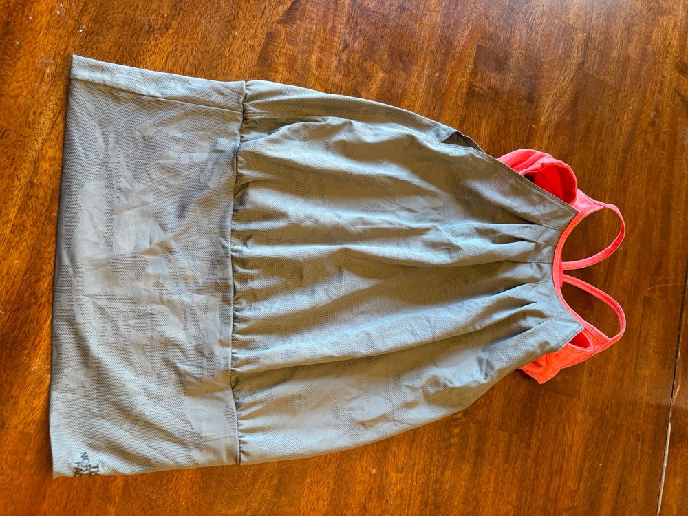 The North Face Women's Bra Tank Top Grey Camo Coral Open Wrap Back XS